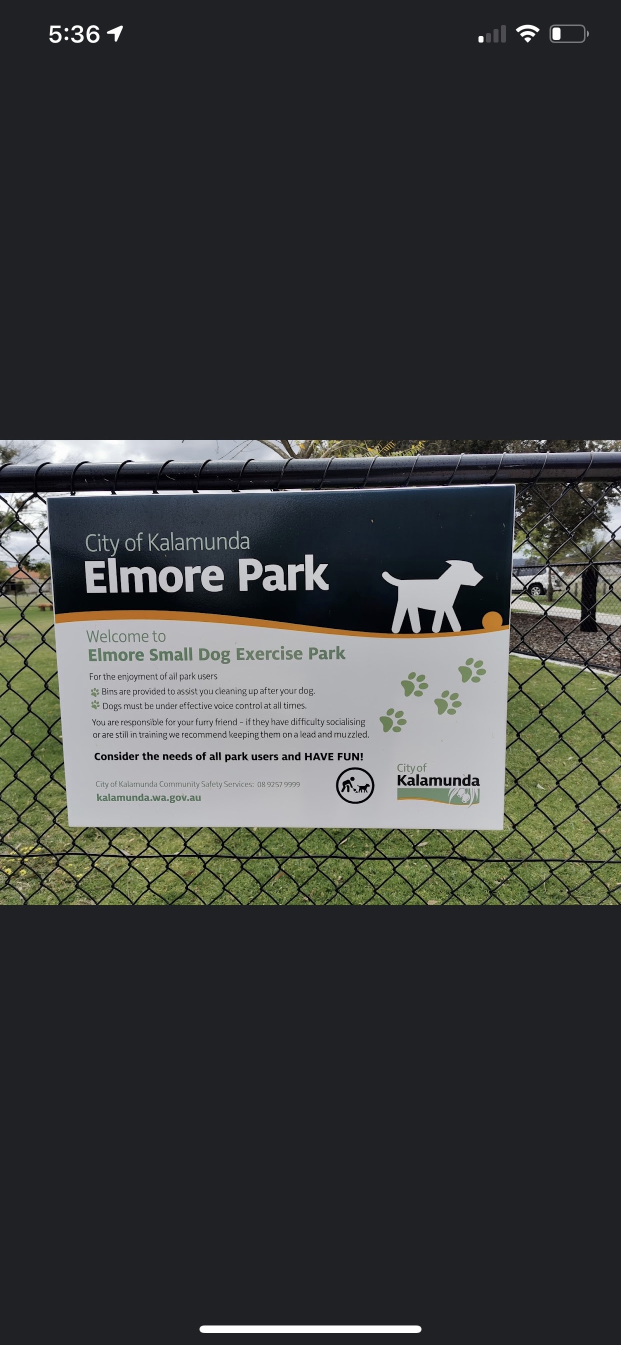Elmore park dog exercise area