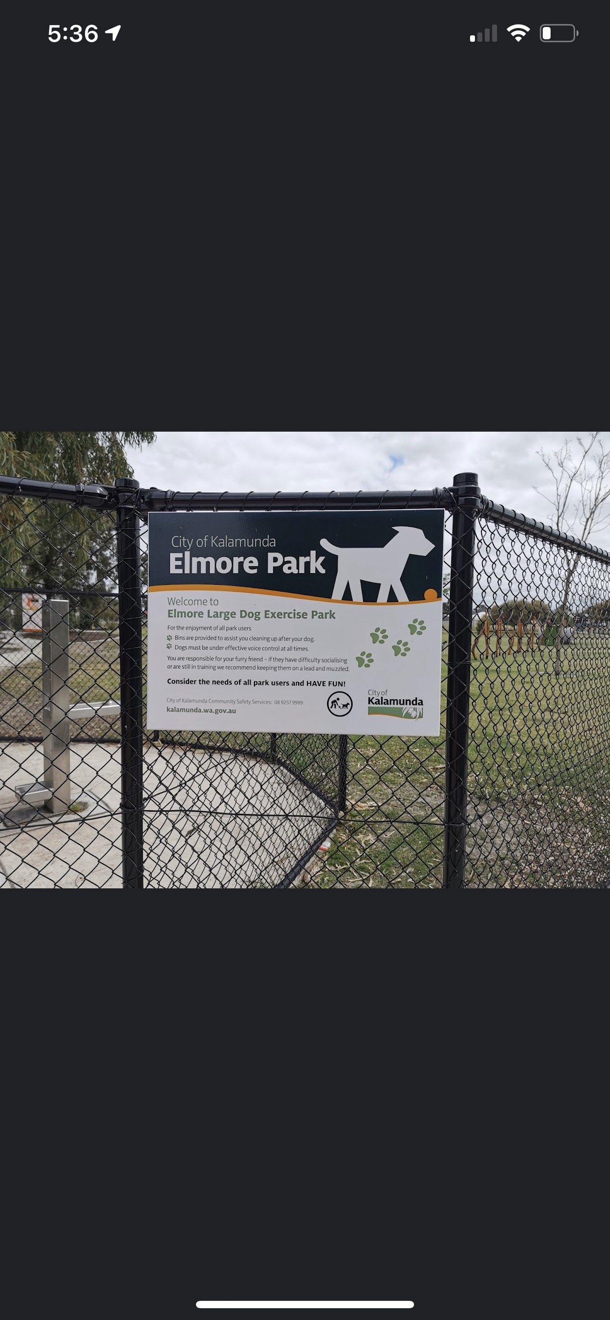 Elmore park dog exercise area